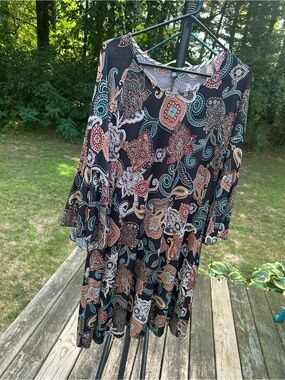 Glitz Black Paisley Midi Dress with Teal and Rust Accents